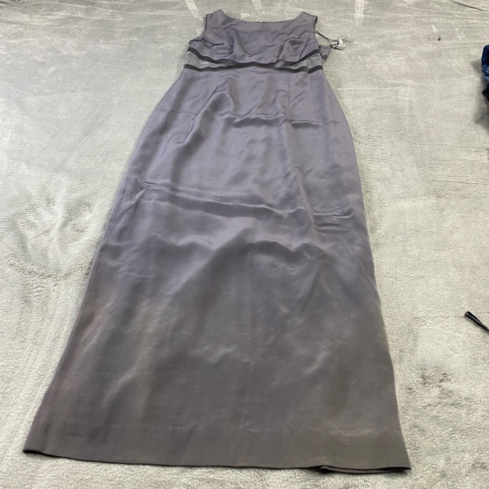 Adrianna Papell Gown Womens 12 Grey Evening Satin Mesh Waist Maxi Column Dress